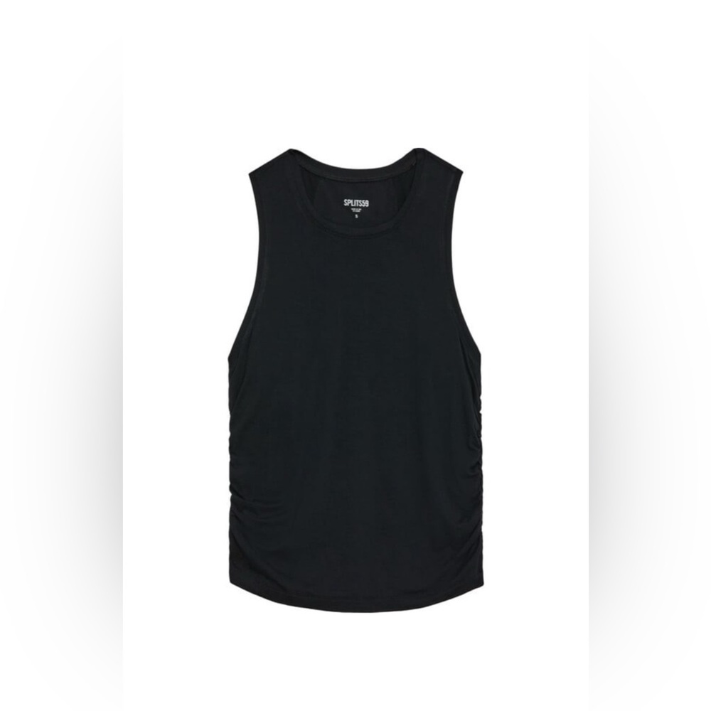 SPLITS59 Frida Ruched Racerback Black Tank - Picture 4 of 8